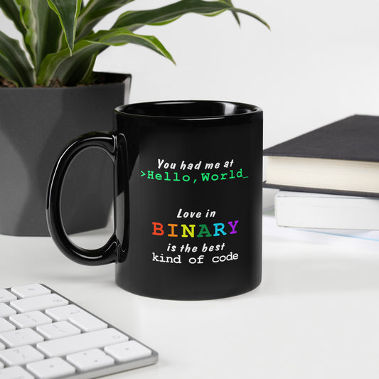 Black Glossy Mug - Valentine - Binary Love