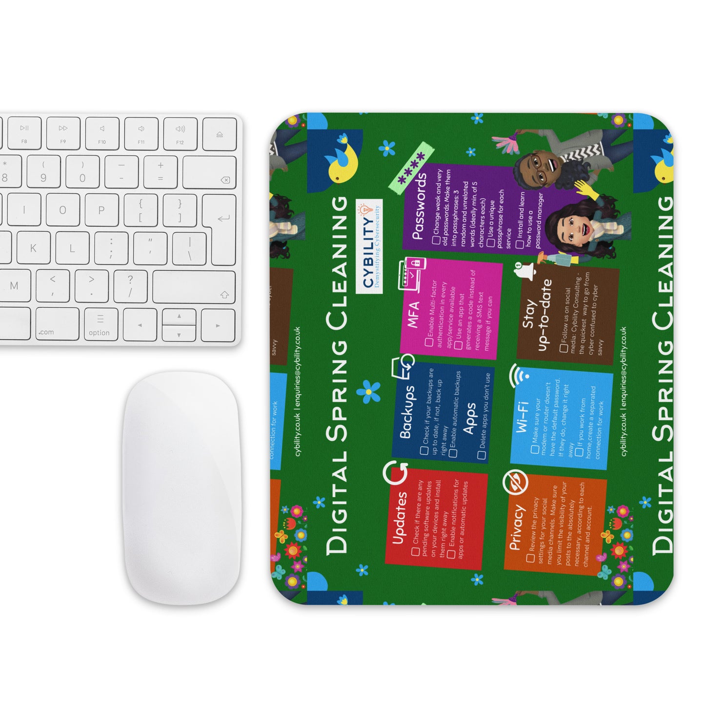 Digital Spring Cleaning Mouse Pad - Grass and Flowers